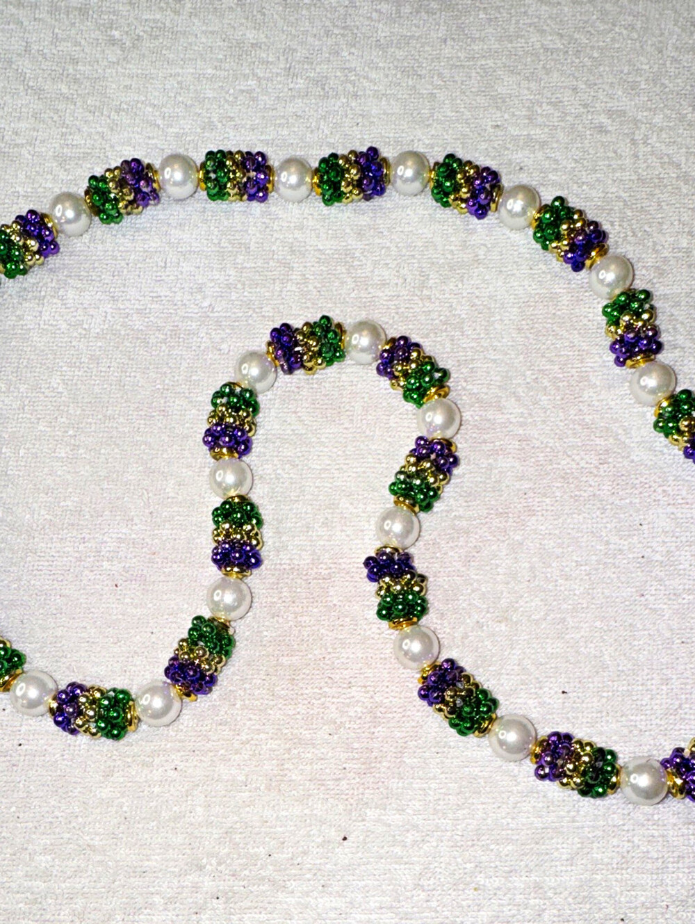 Purple White Green Gold Dubloun  Necklace Mardi Gras